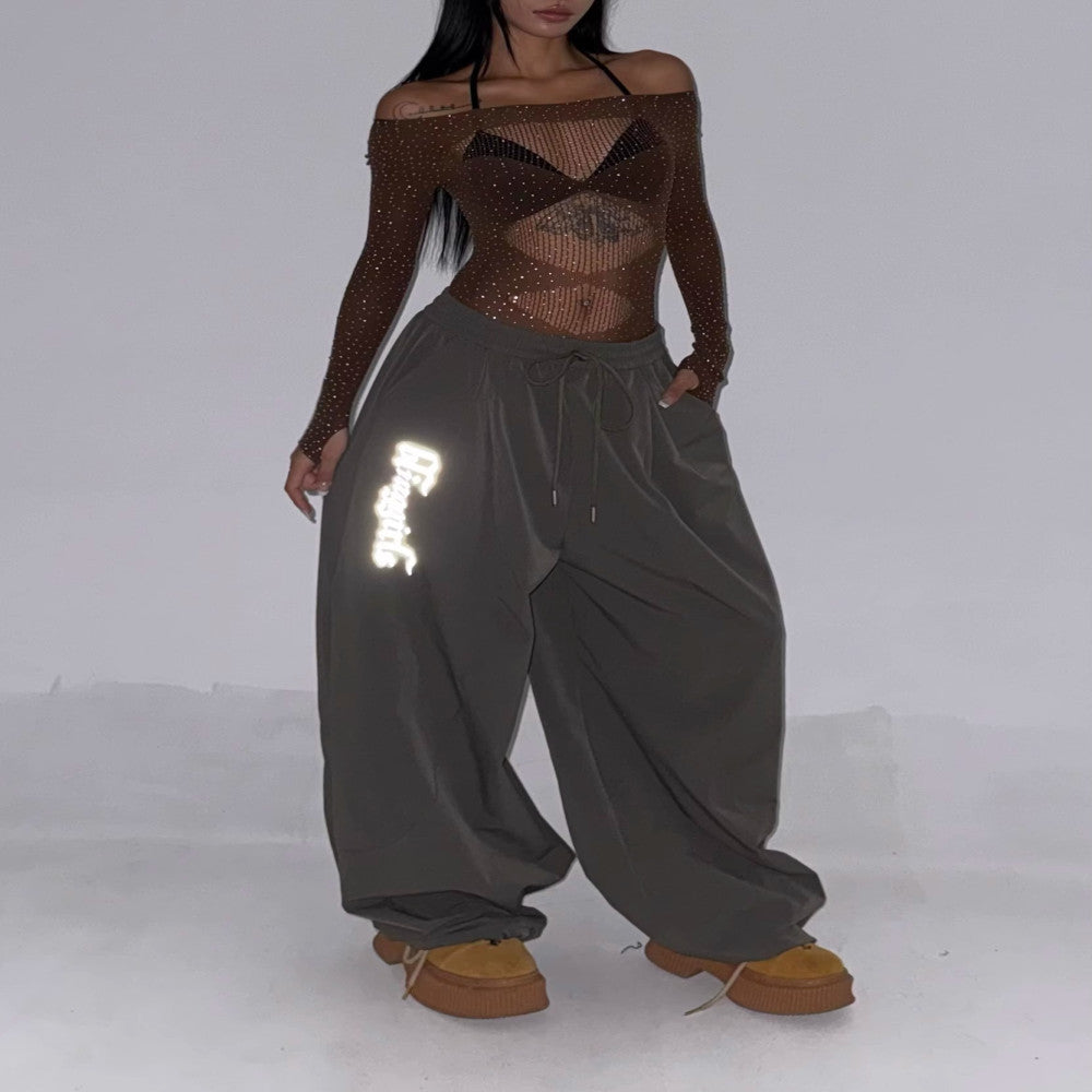 BLINGGIRLS Homemade Spicy Girl Jazz Dance Grid Hot Diamond Sexy High Elasticity Crotch Long Sleeve Top image 9