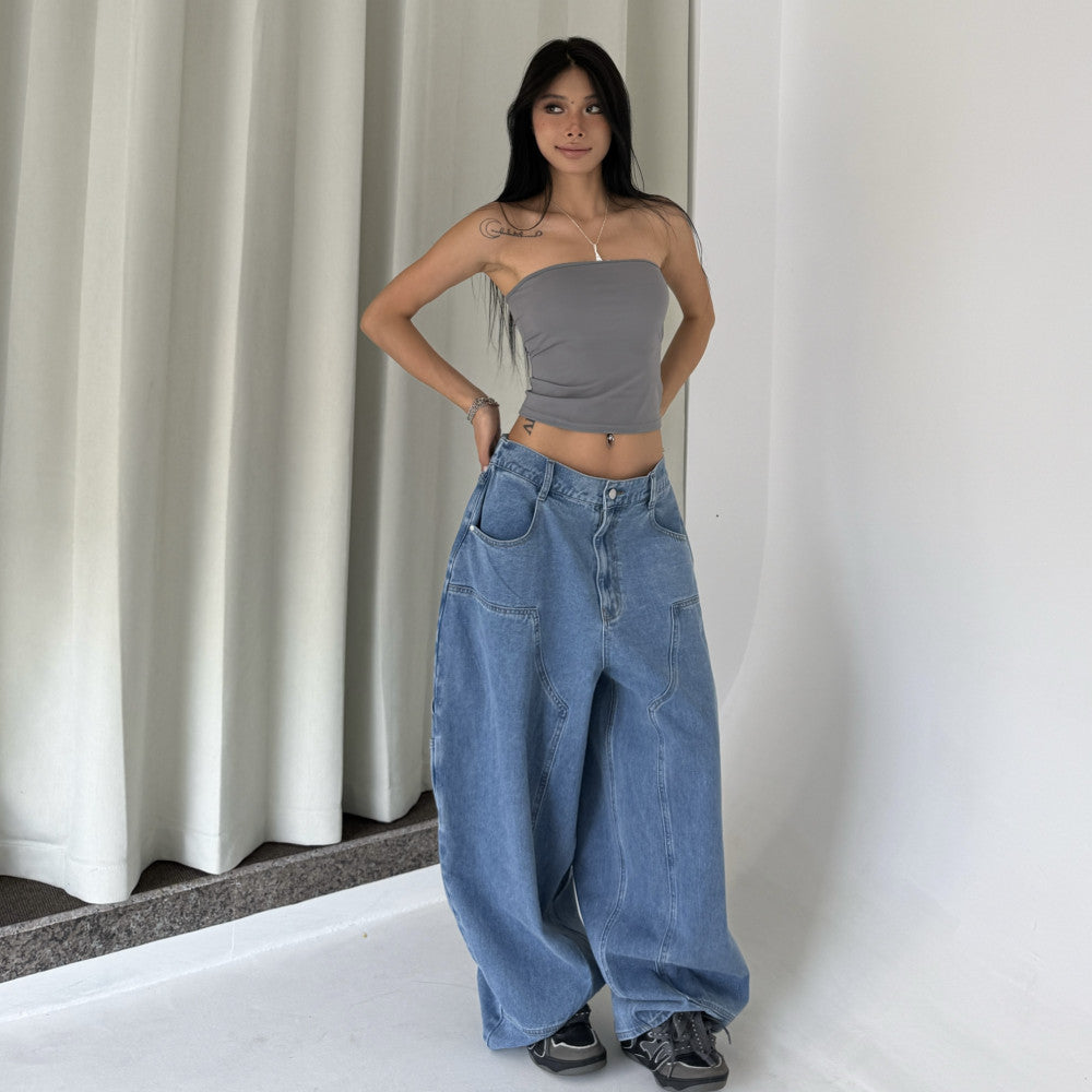 BLINGGIRLS Dancing Girl Jeans American Street Wide Leg Loose Hot Girl Washed Jeans image 7