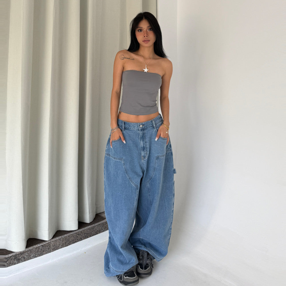 BLINGGIRLS Dancing Girl Jeans American Street Wide Leg Loose Hot Girl Washed Jeans image 8
