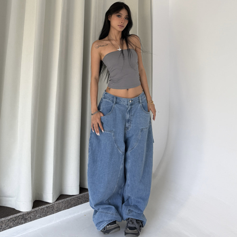 BLINGGIRLS Dancing Girl Jeans American Street Wide Leg Loose Hot Girl Washed Jeans image 9