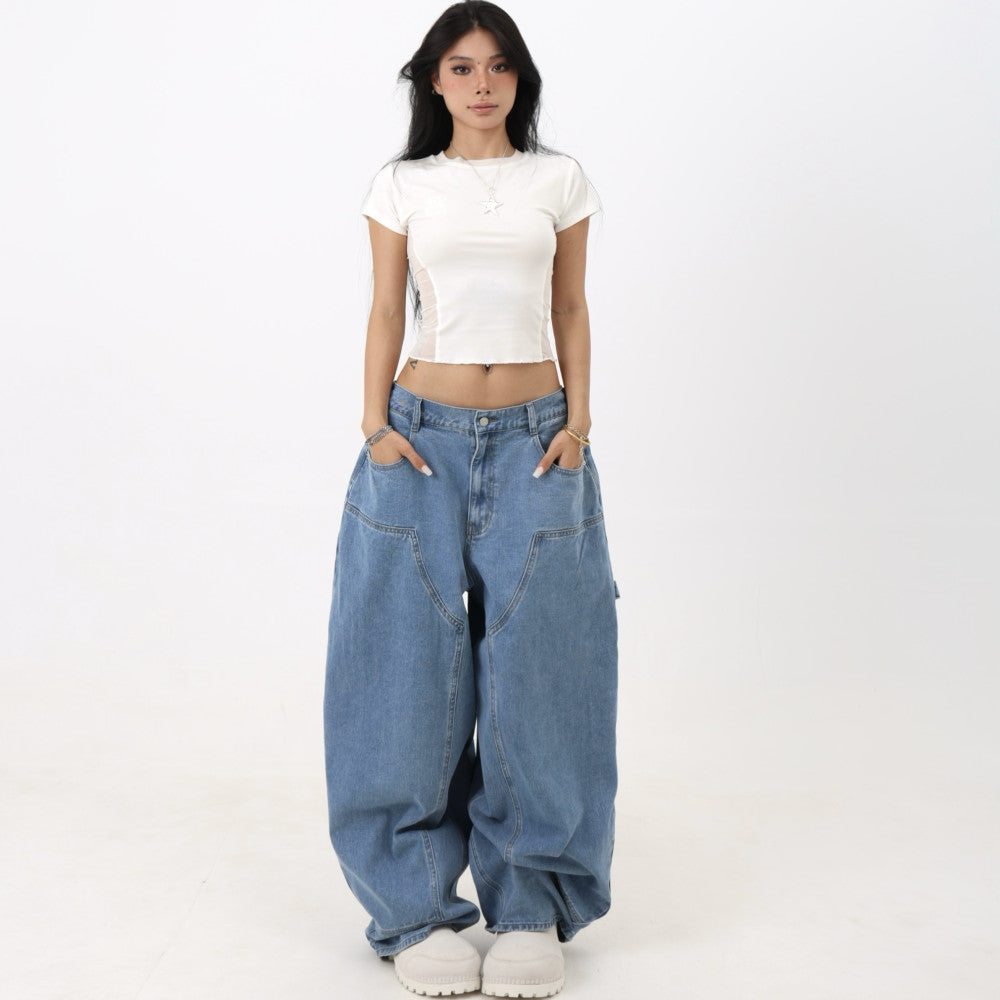 BLINGGIRLS Dancing Girl Jeans American Street Wide Leg Loose Hot Girl Washed Jeans image 0