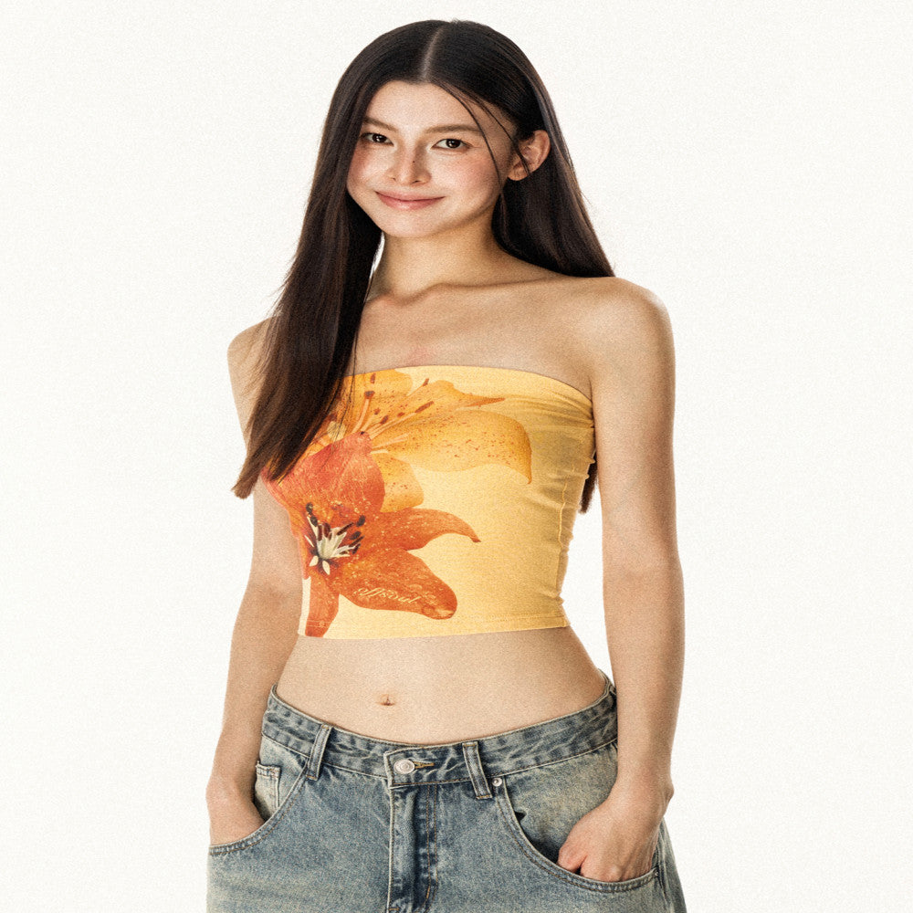 OFFSOUL American retro tropical flower tube top camisole summer island hot girl tight fitting chest wrap top for women Many people commented that it has a very good texture More than 3 000 people have image 3