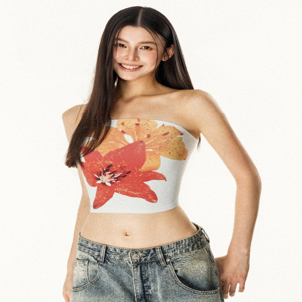 OFFSOUL American retro tropical flower tube top camisole summer island hot girl tight fitting chest wrap top for women Many people commented that it has a very good texture More than 3 000 people have image 4
