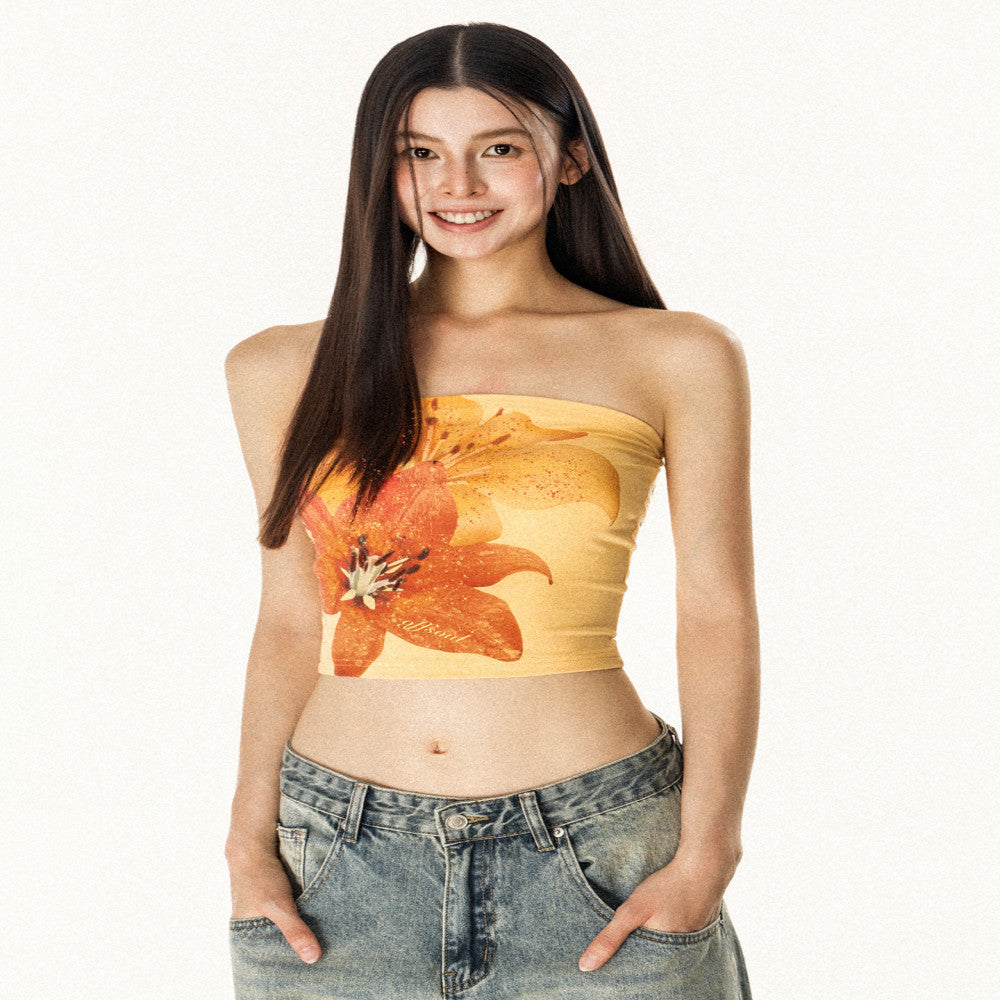 OFFSOUL American retro tropical flower tube top camisole summer island hot girl tight fitting chest wrap top for women Many people commented that it has a very good texture More than 3 000 people have image 5