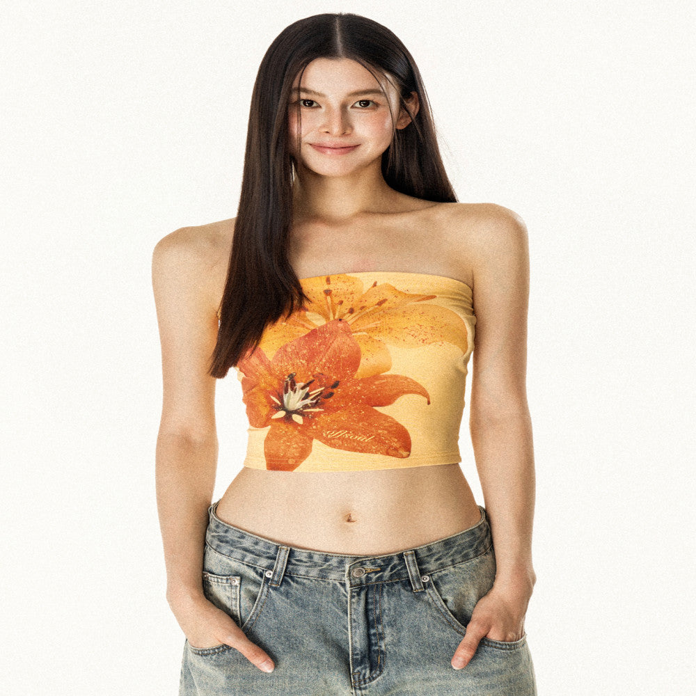 OFFSOUL American retro tropical flower tube top camisole summer island hot girl tight fitting chest wrap top for women Many people commented that it has a very good texture More than 3 000 people have image 0