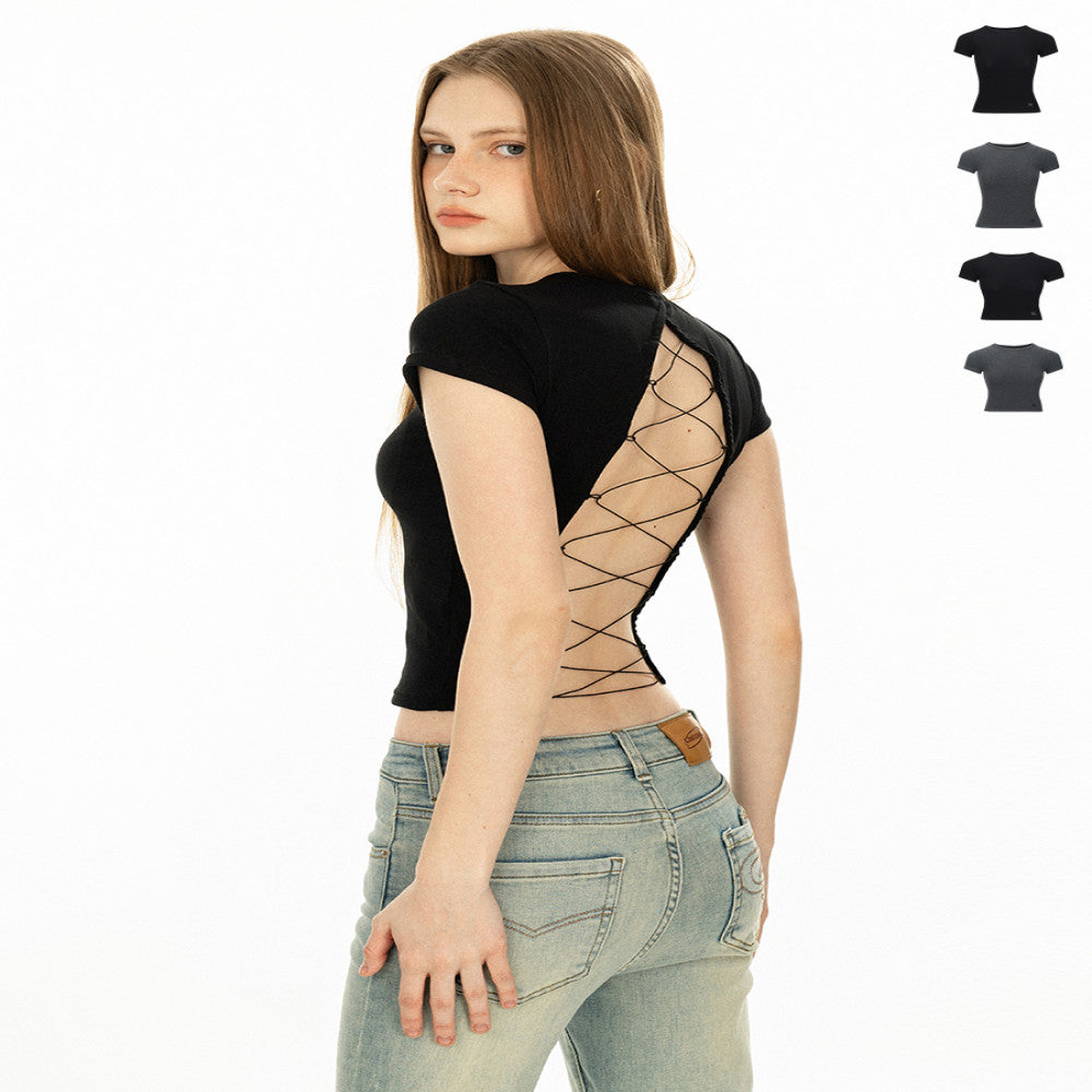 OFFSOUL original LOGO embroidery back hollow lace up BABY hot girl short sleeved T shirt female summer backless top Many people commented texture and comfort Over 3 000 people added to cart image 2