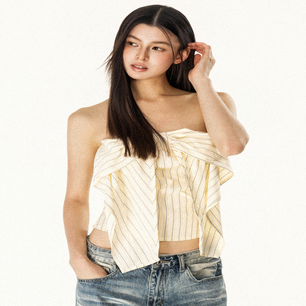 OFFSOUL original American hot girl striped shirt bow tube top for women in summer niche backless sexy top More than 1 000 people added it to their shopping cart image 6