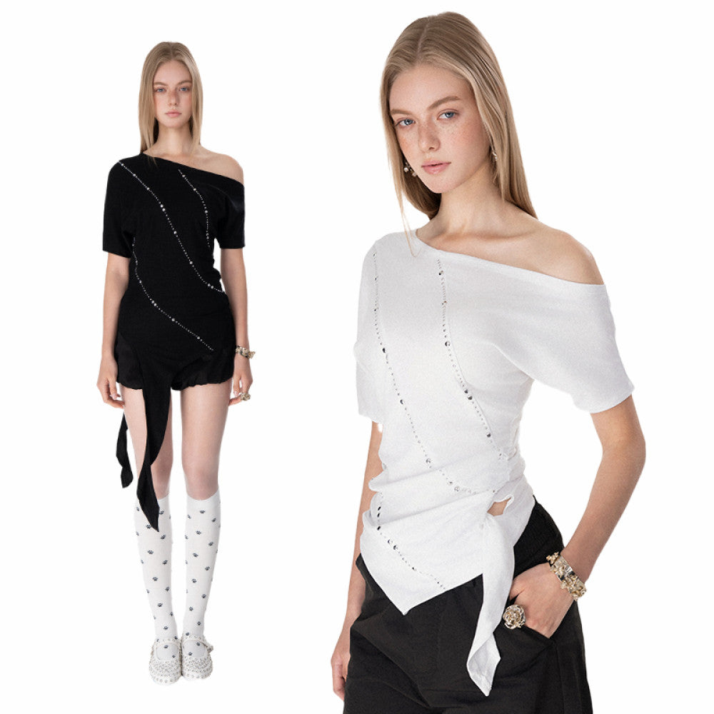 OFFSOUL original European and American rivet hot drilling niche design tie up heavy industry short sleeved T shirt women s summer hot girl top image 1