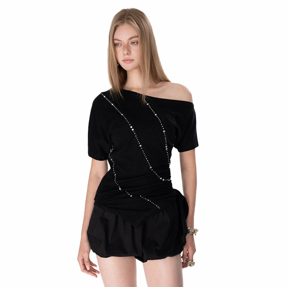 European and American rivet hot drilling niche design tie up heavy industry short sleeved T shirt women s summer hot girl top