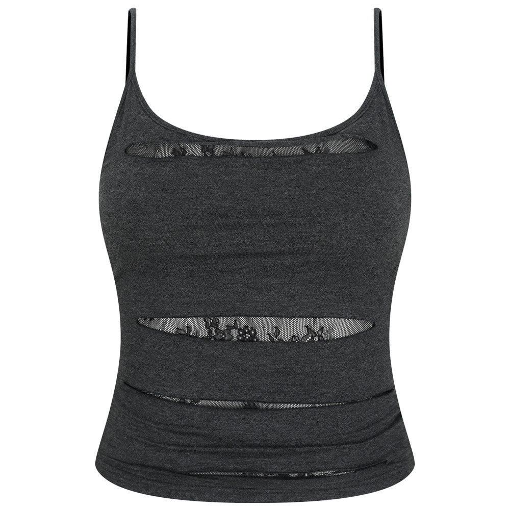 OFFSOUL Original American Spicy Girl Fake Two piece Lace Strap Top for Women in Summer with Broken Hole and Burnt Flower Hollow Top image 5