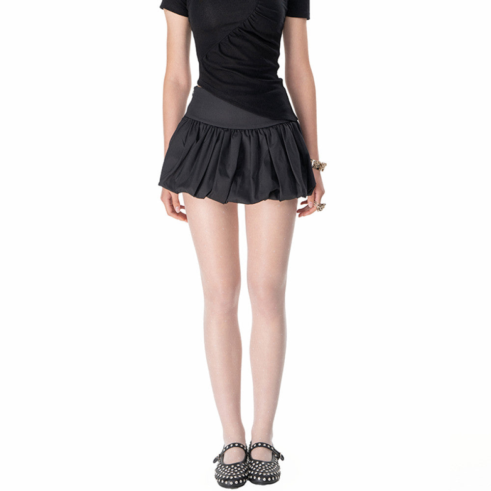 Spicy girl versatile cloud fluffy skirt summer flower bud shorts skirt slimming pleated high waisted short skirt