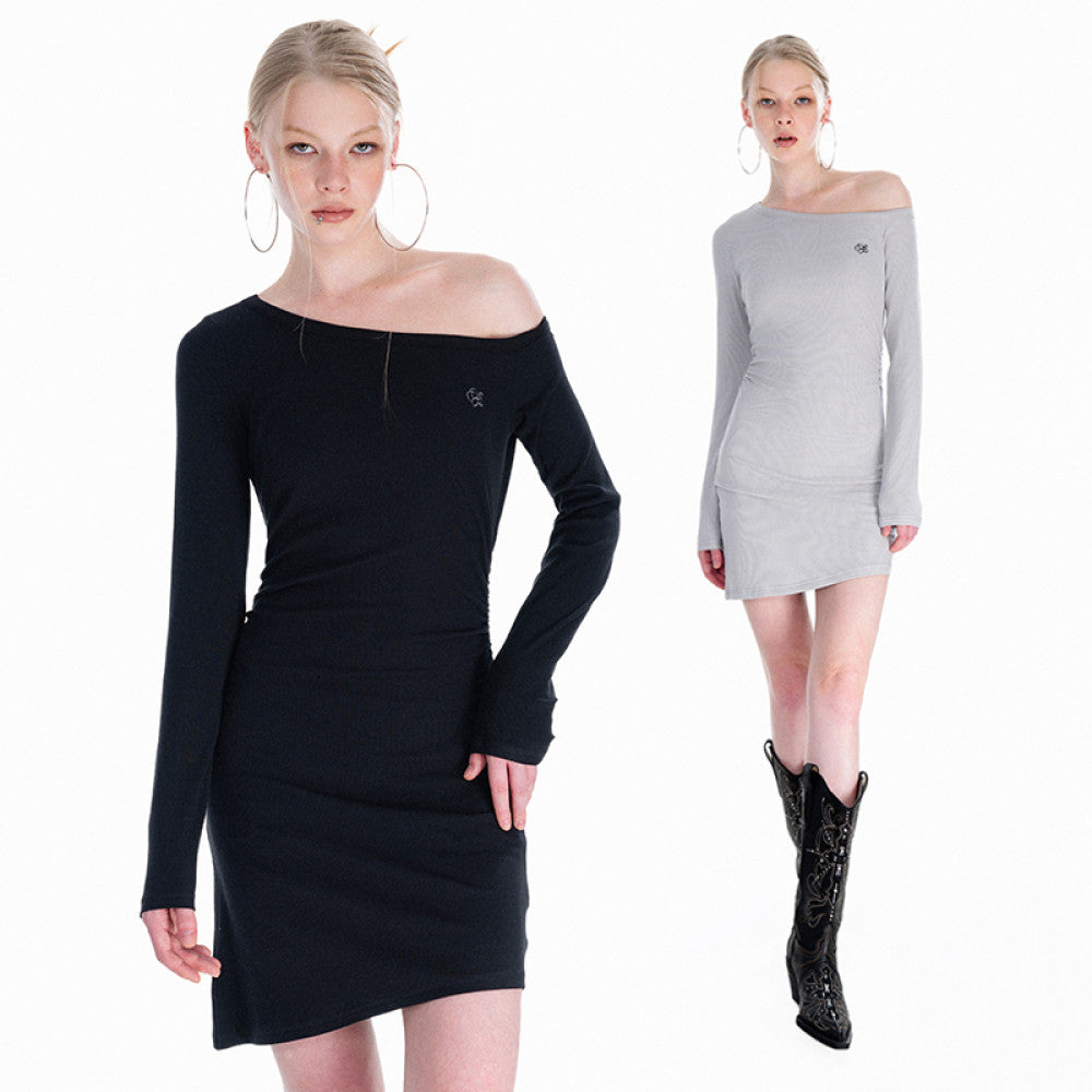 OFFSOUL European and American spicy girl slanted shoulder embroidery waist irregular design dress women autumn and winter slim fit mid skirt image 1