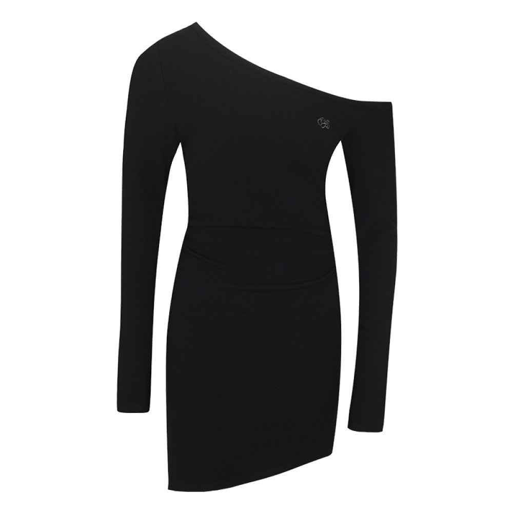 OFFSOUL European and American spicy girl slanted shoulder embroidery waist irregular design dress women autumn and winter slim fit mid skirt image 5