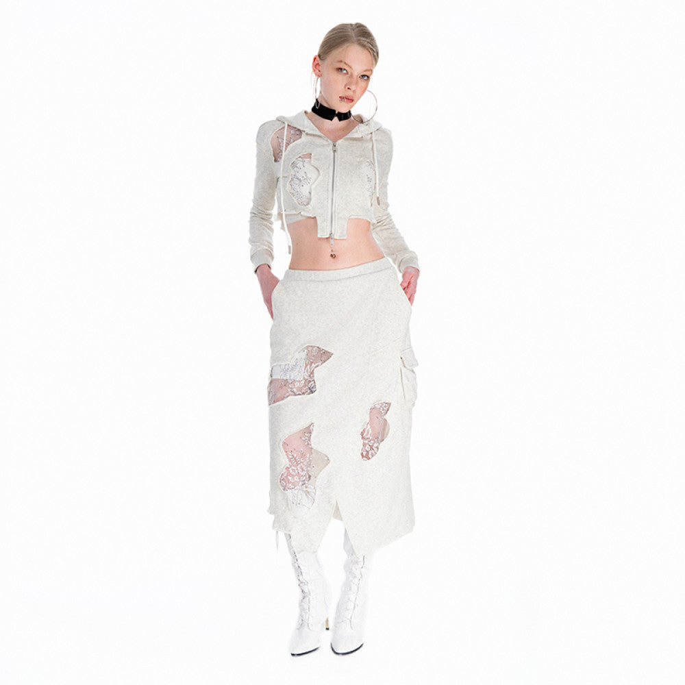 OFFSOUL original spicy lace hoodie jacket for women half skirt autumn and winter short casual versatile slimming set image 2