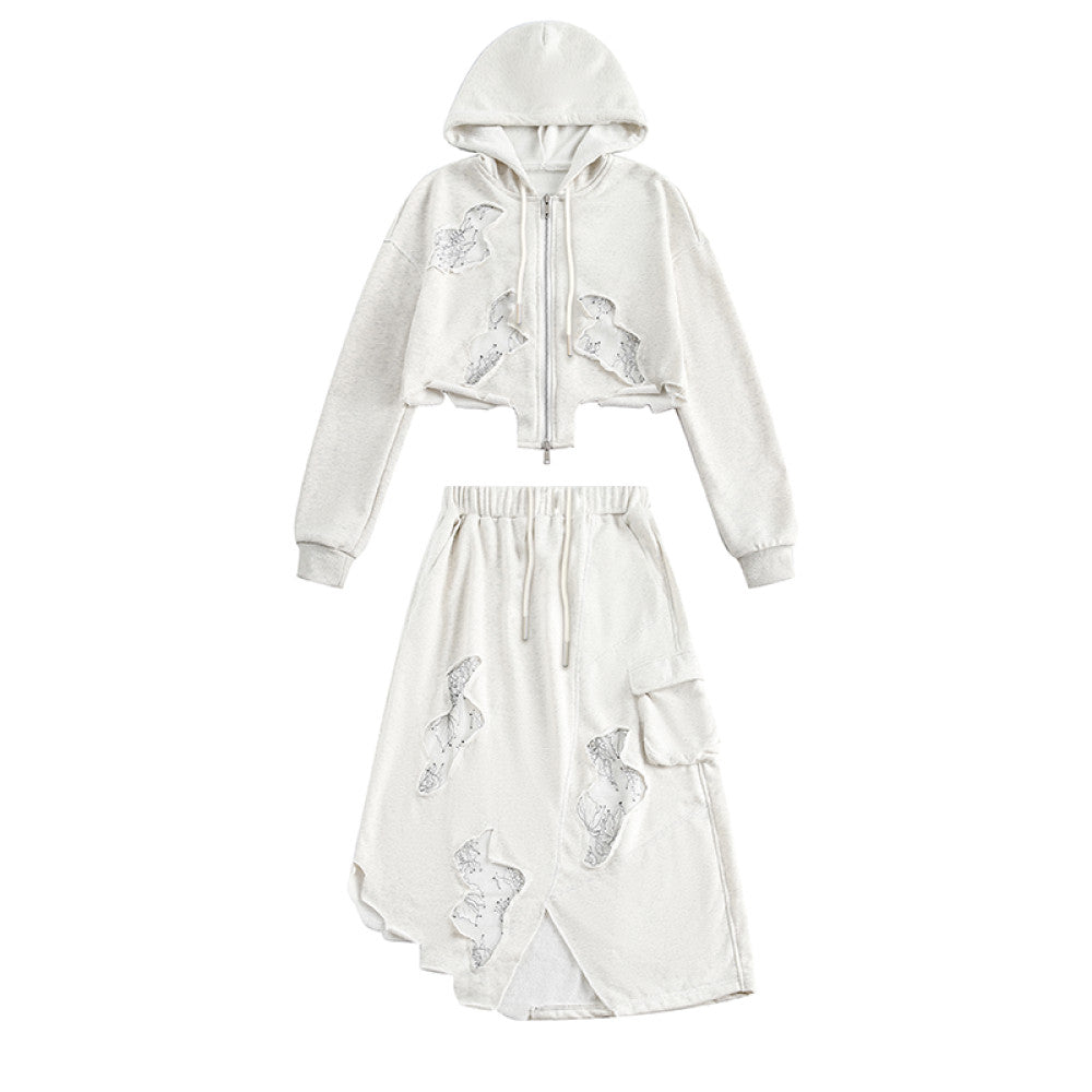 OFFSOUL original spicy lace hoodie jacket for women half skirt autumn and winter short casual versatile slimming set image 5