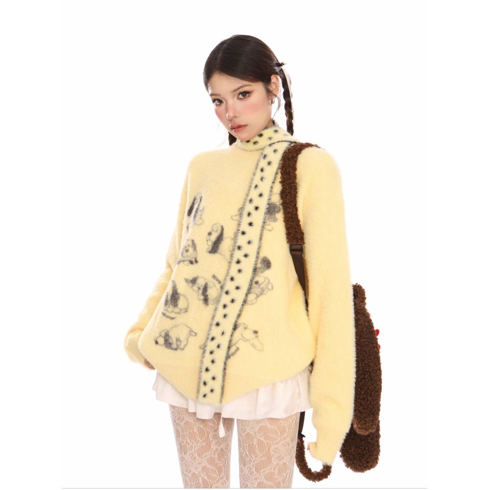 Biggold fun puppy Ma Hai Mao soft glutinous sweater female autumn and winter lazy style high end milk FUFU bib image 2