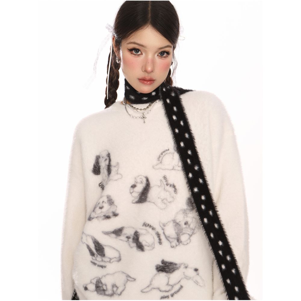 Biggold fun puppy Ma Hai Mao soft glutinous sweater female autumn and winter lazy style high end milk FUFU bib image 4