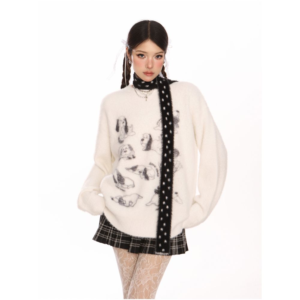 Biggold fun puppy Ma Hai Mao soft glutinous sweater female autumn and winter lazy style high end milk FUFU bib image 0