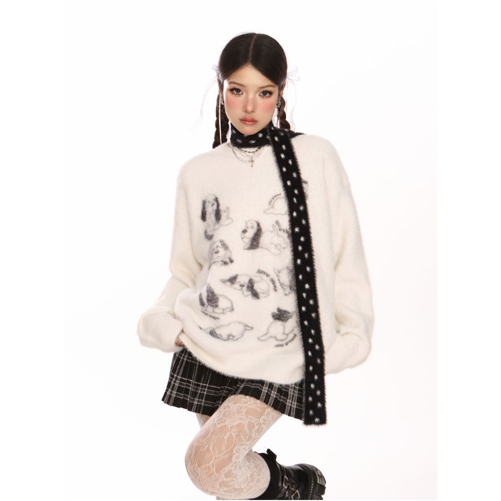 Biggold fun puppy Ma Hai Mao soft glutinous sweater female autumn and winter lazy style high end milk FUFU bib image 6