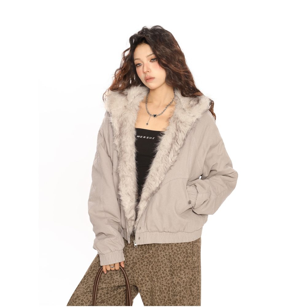 BIGGOLD American Retro Mountain Carving Hoodie Wool Collar Cotton Jacket Women s Winter Design Thick Jacket Trendy Coat image 2