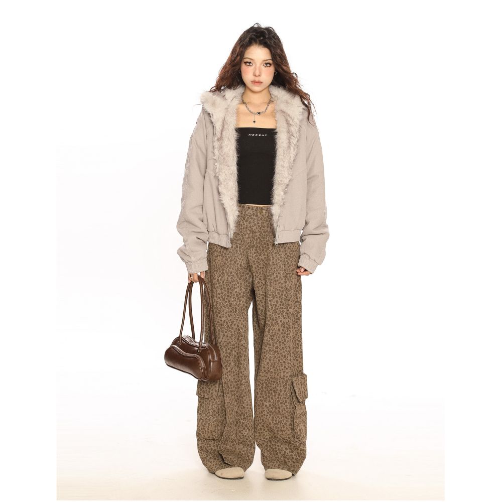 BIGGOLD American Retro Mountain Carving Hoodie Wool Collar Cotton Jacket Women s Winter Design Thick Jacket Trendy Coat image 4