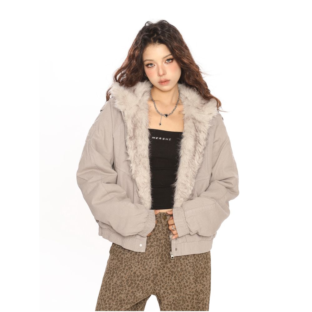 BIGGOLD American Retro Mountain Carving Hoodie Wool Collar Cotton Jacket Women s Winter Design Thick Jacket Trendy Coat image 7