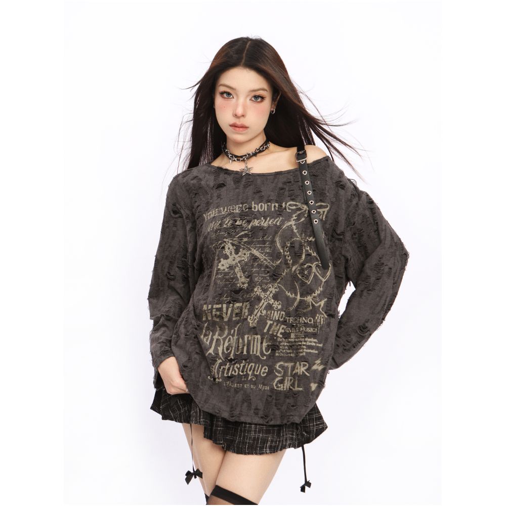 BIGGOLD American Sweet Cool Slant Neck Off Shoulder Hoodie T shirt Women s Summer Design Sense y2k Hole Show Thin Sunscreen Clothes image 2