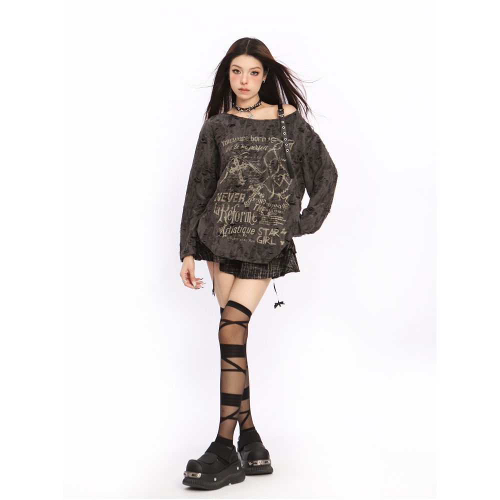 BIGGOLD American Sweet Cool Slant Neck Off Shoulder Hoodie T shirt Women s Summer Design Sense y2k Hole Show Thin Sunscreen Clothes image 4