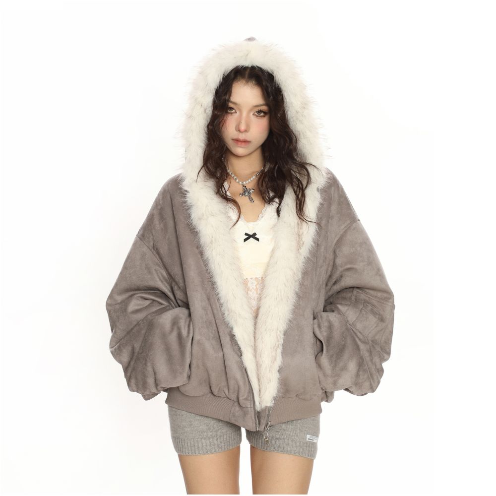 BIGGOLD wine red suede environmentally friendly fur double sided cotton jacket women s winter thick warm cotton jacket image 2