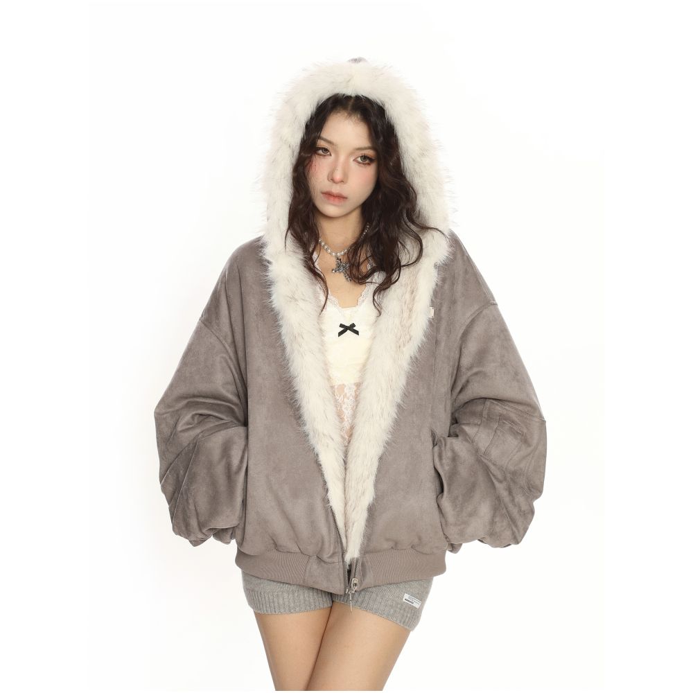 BIGGOLD wine red suede environmentally friendly fur double sided cotton jacket women s winter thick warm cotton jacket image 11