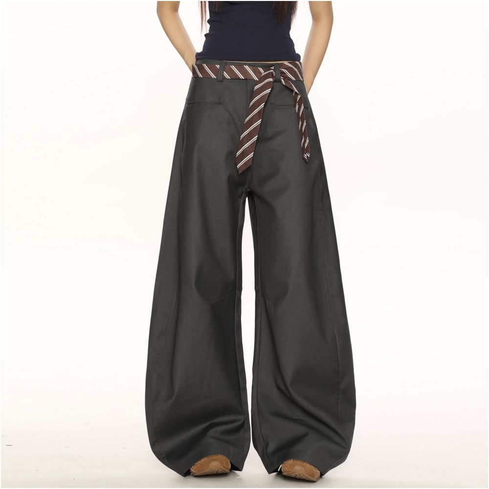 High end hanging floor pants niche designer commuting style slightly flared casual trousers women s wide leg zippered pants image 1