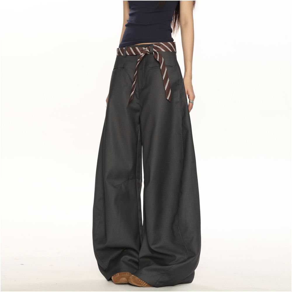 High end hanging floor pants niche designer commuting style slightly flared casual trousers women s wide leg zippered pants image 2