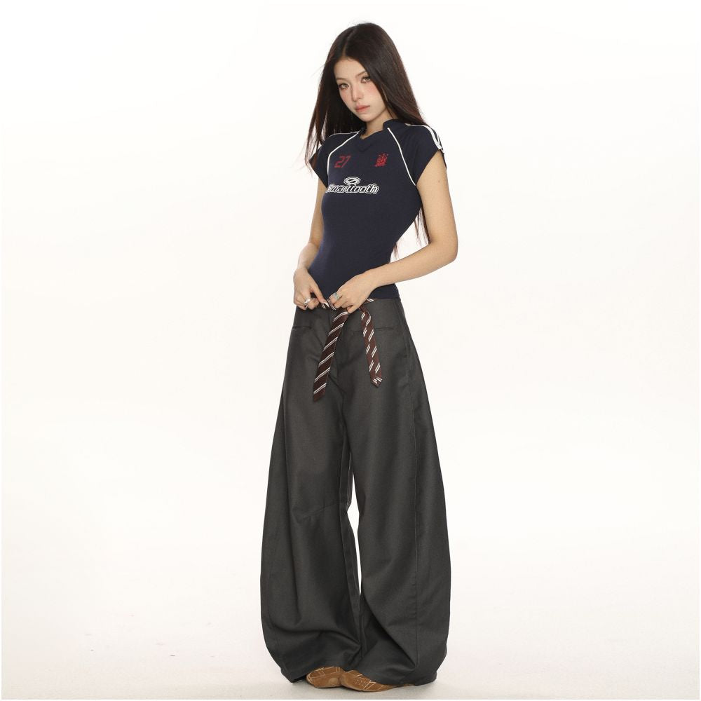 High end hanging floor pants niche designer commuting style slightly flared casual trousers women s wide leg zippered pants image 4