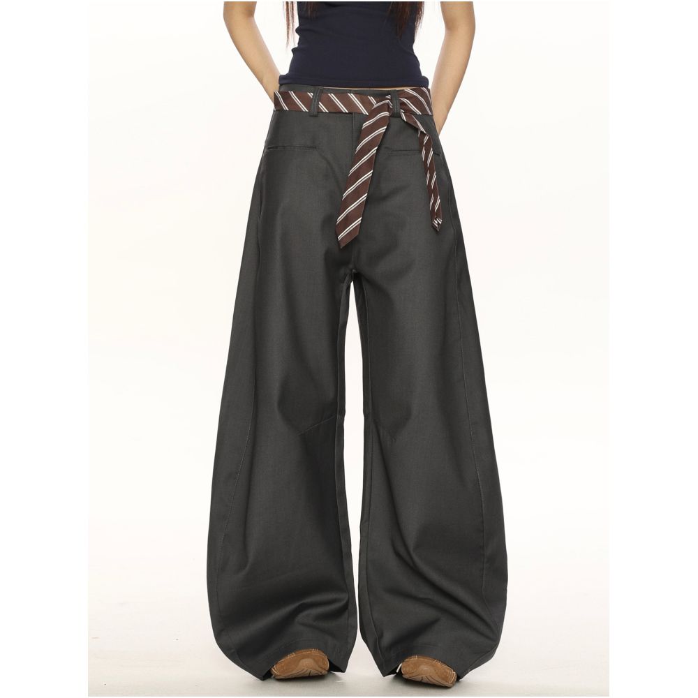 High end hanging floor pants niche designer commuting style slightly flared casual trousers women s wide leg zippered pants image 7