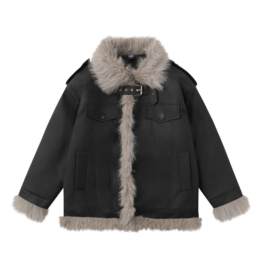 VEYBE Lamb fur Meriad brown fur one piece cotton jacket for women in winter thick and warm motorcycle jacket cotton jacket
