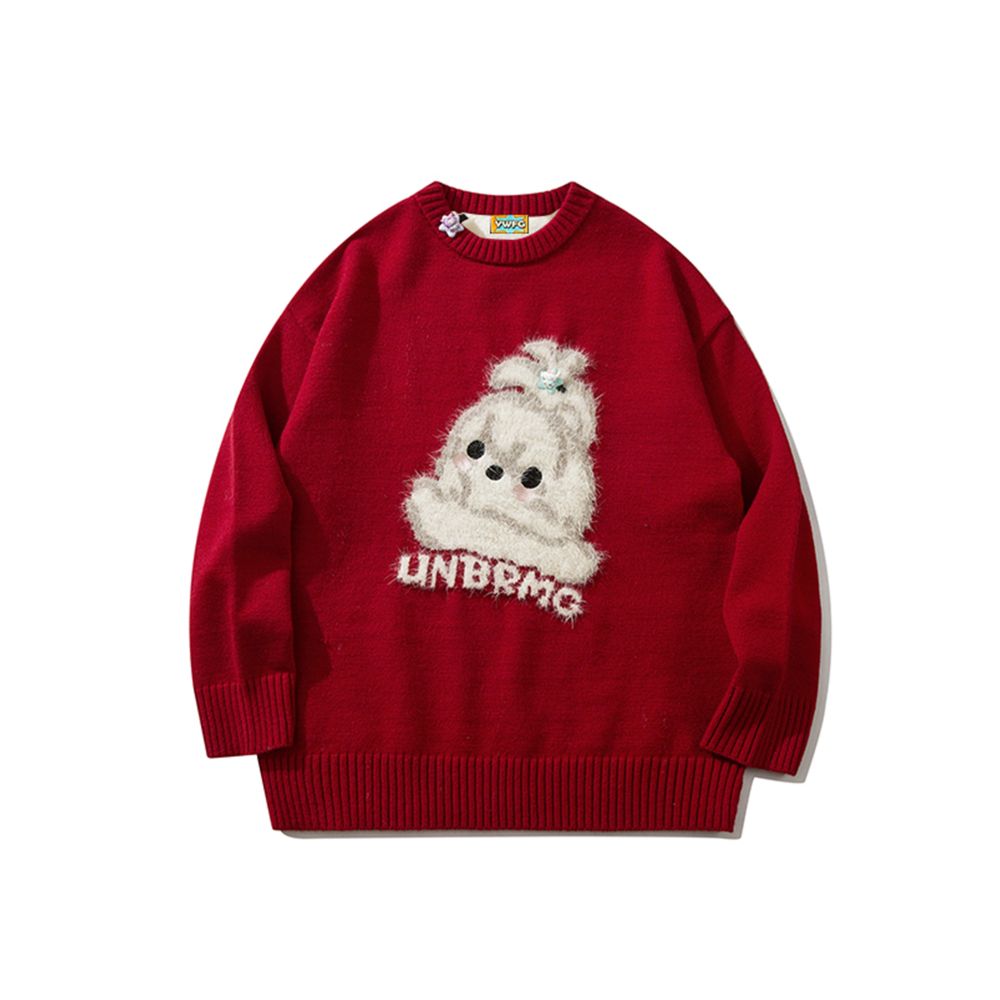 BIGGOLD American New Year Plush Cute Dog Red Sweater Women s Autumn Winter Couple Round Neck Knitted Sweater Top image 5