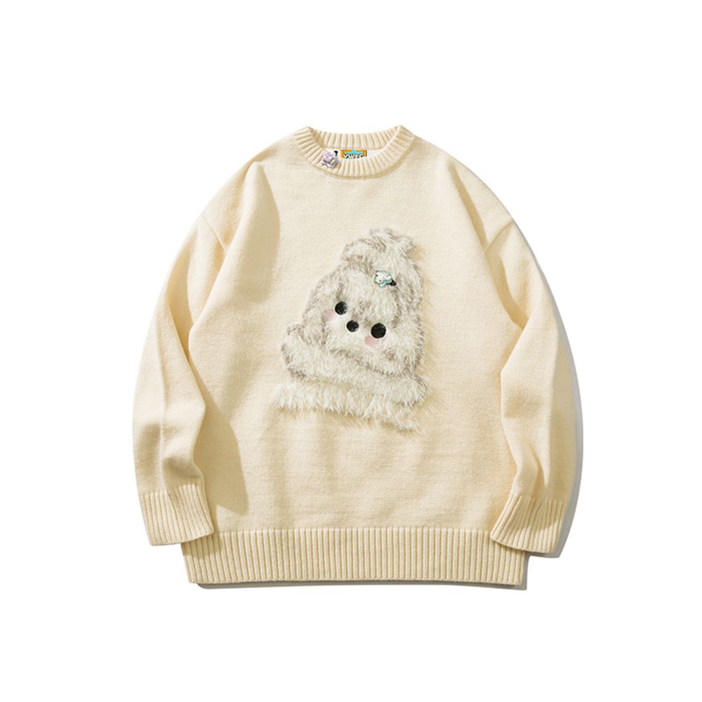 BIGGOLD American New Year Plush Cute Dog Red Sweater Women s Autumn Winter Couple Round Neck Knitted Sweater Top image 6