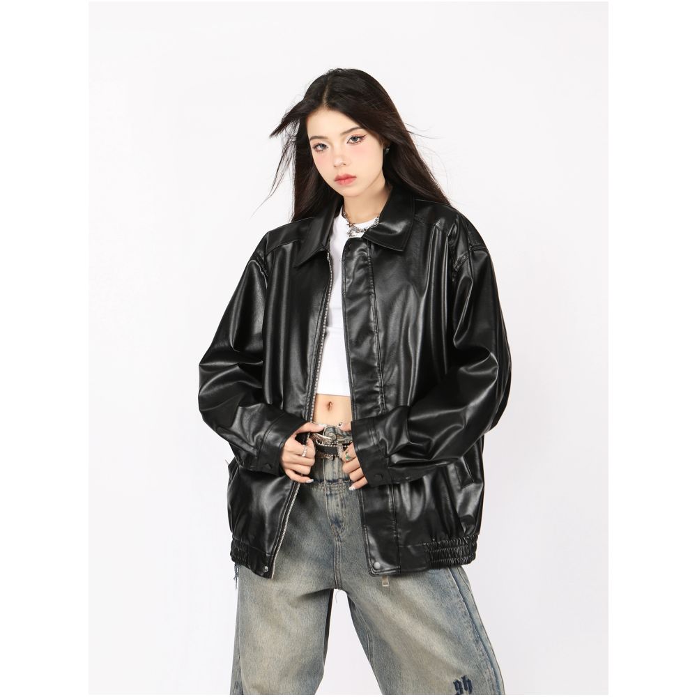BIGGOLD Brown Leather Jacket Women s Autumn Cotton Jacket with Cotton Clip Motorcycle Collar American Retro PU Couple Jacket image 19