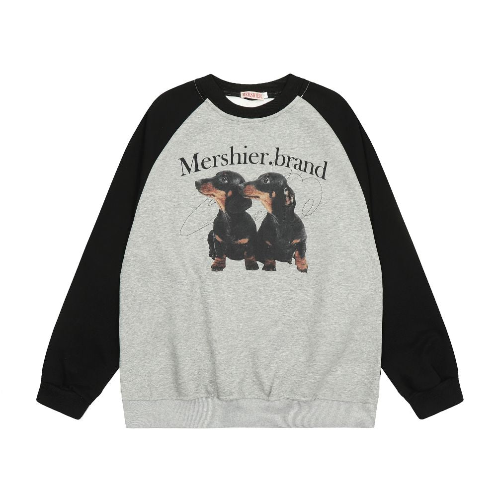 BIGGOLD American retro contrasting color puppy raglan sleeve round neck hoodie for women in autumn and winter design sense couple s top trend image 5