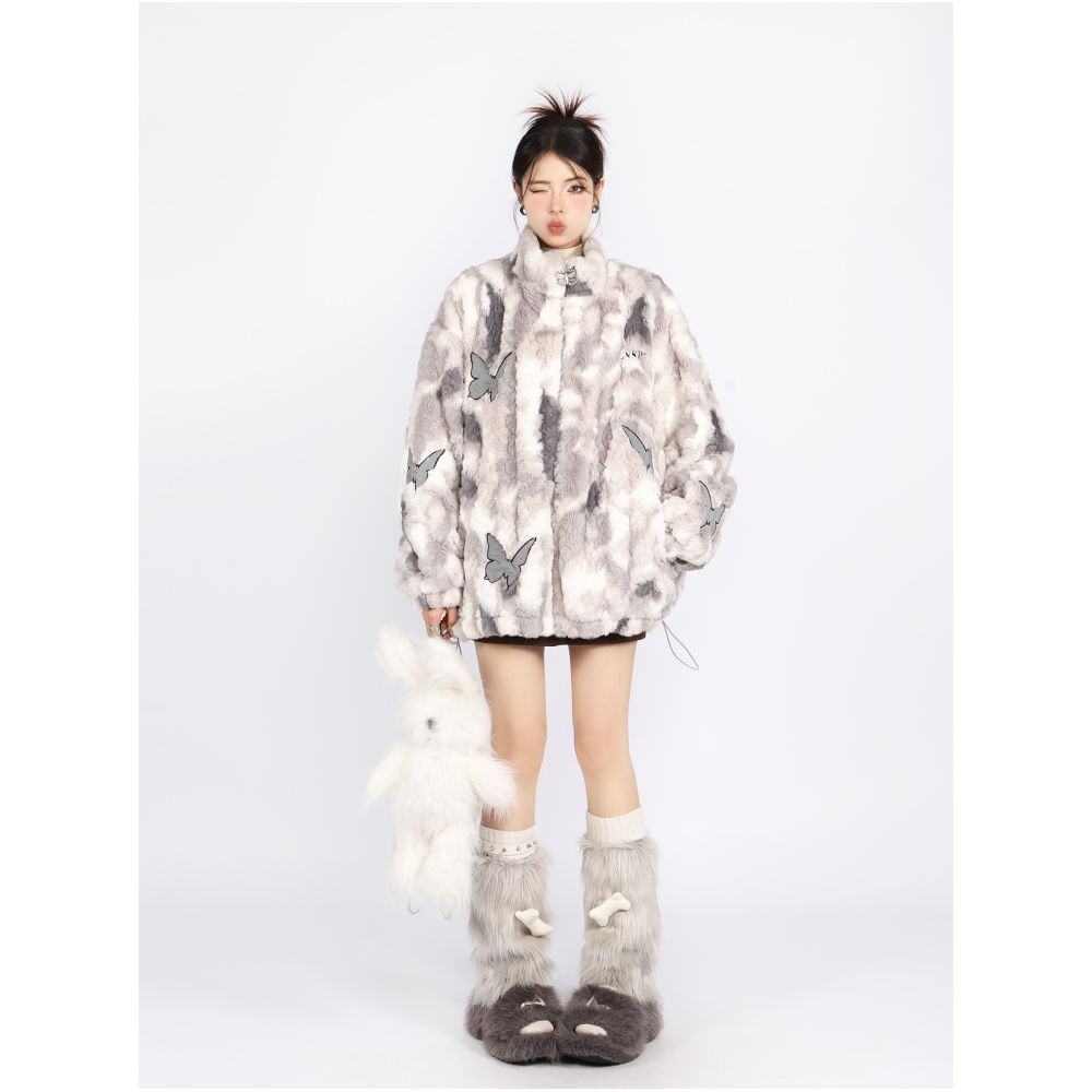BIGGOLD American tie dye reflective butterfly lamb wool women s winter niche design cotton jacket thick cotton coat image 1