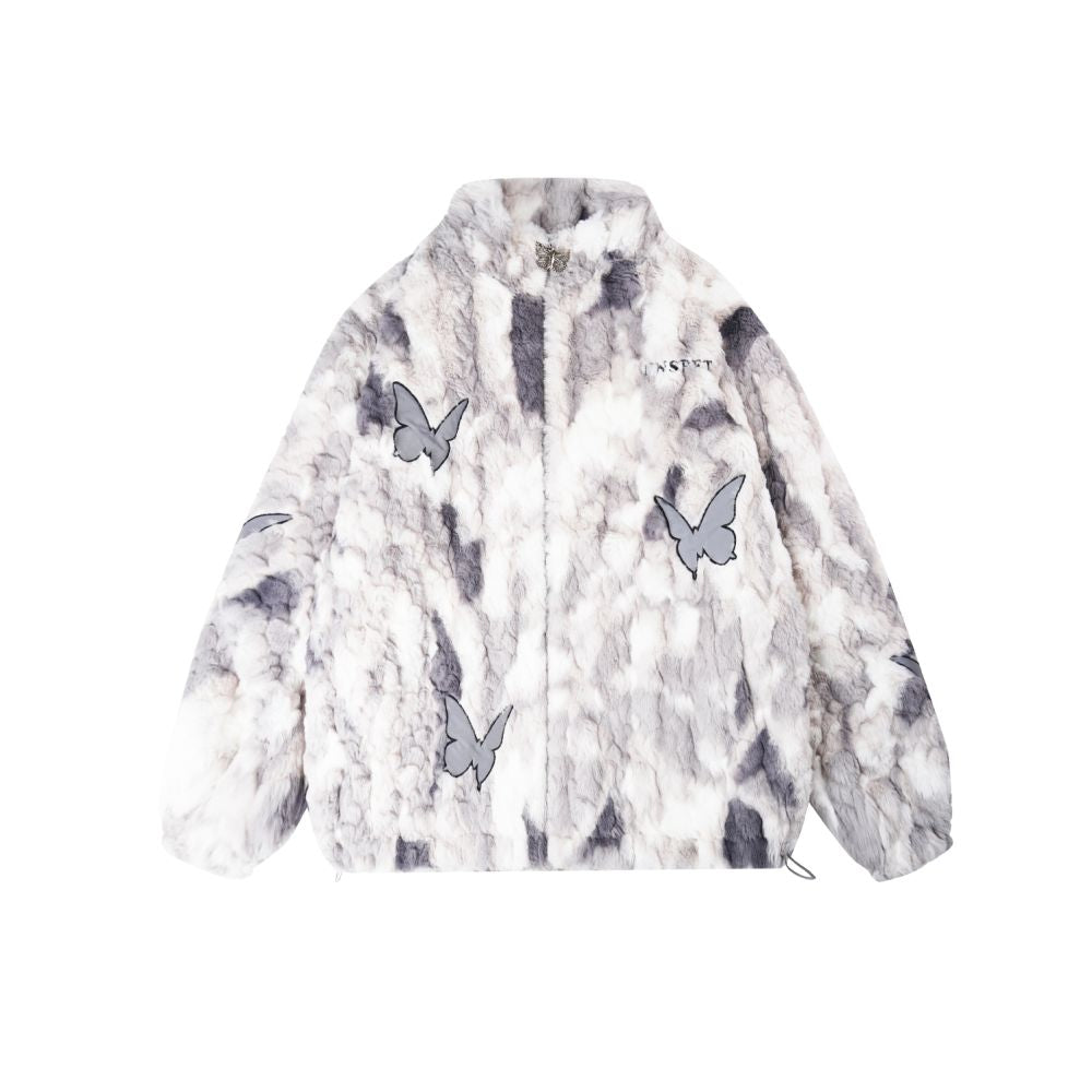 BIGGOLD American tie dye reflective butterfly lamb wool women s winter niche design cotton jacket thick cotton coat image 5