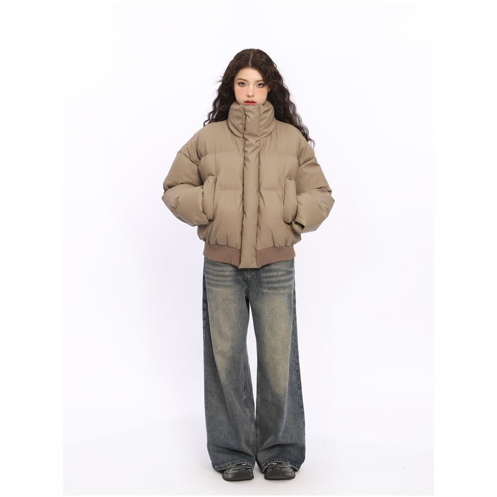 BIGGOLD American style stand up collar design short cotton jacket women s winter high end feel thick couple s bread jacket image 4