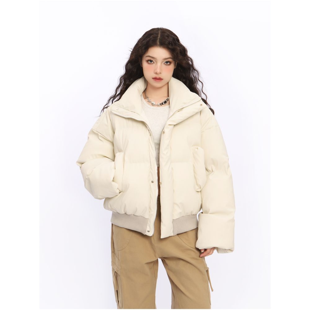 BIGGOLD American style stand up collar design short cotton jacket women s winter high end feel thick couple s bread jacket image 7