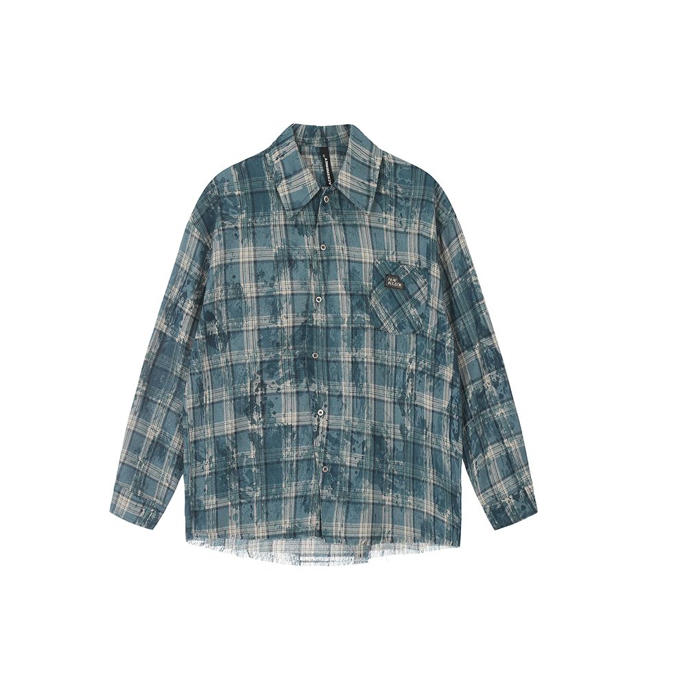BIGGOLD American retro checkered distressed edge shirt for men and women spring and autumn long sleeved casual couple shirt jacket image 5