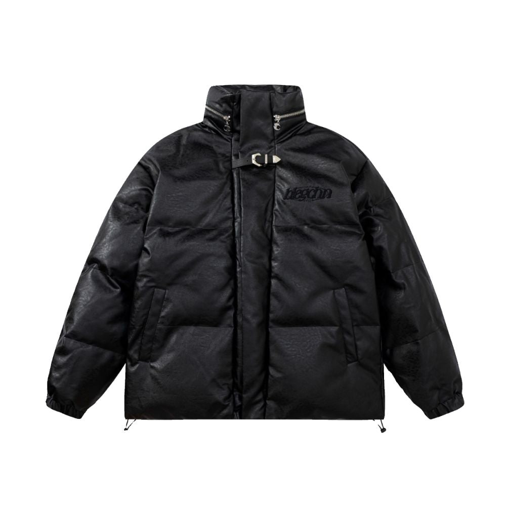 BIGGOLD American design zipper leather buckle cotton jacket PU leather bread jacket oversize couple cotton jacket image 5