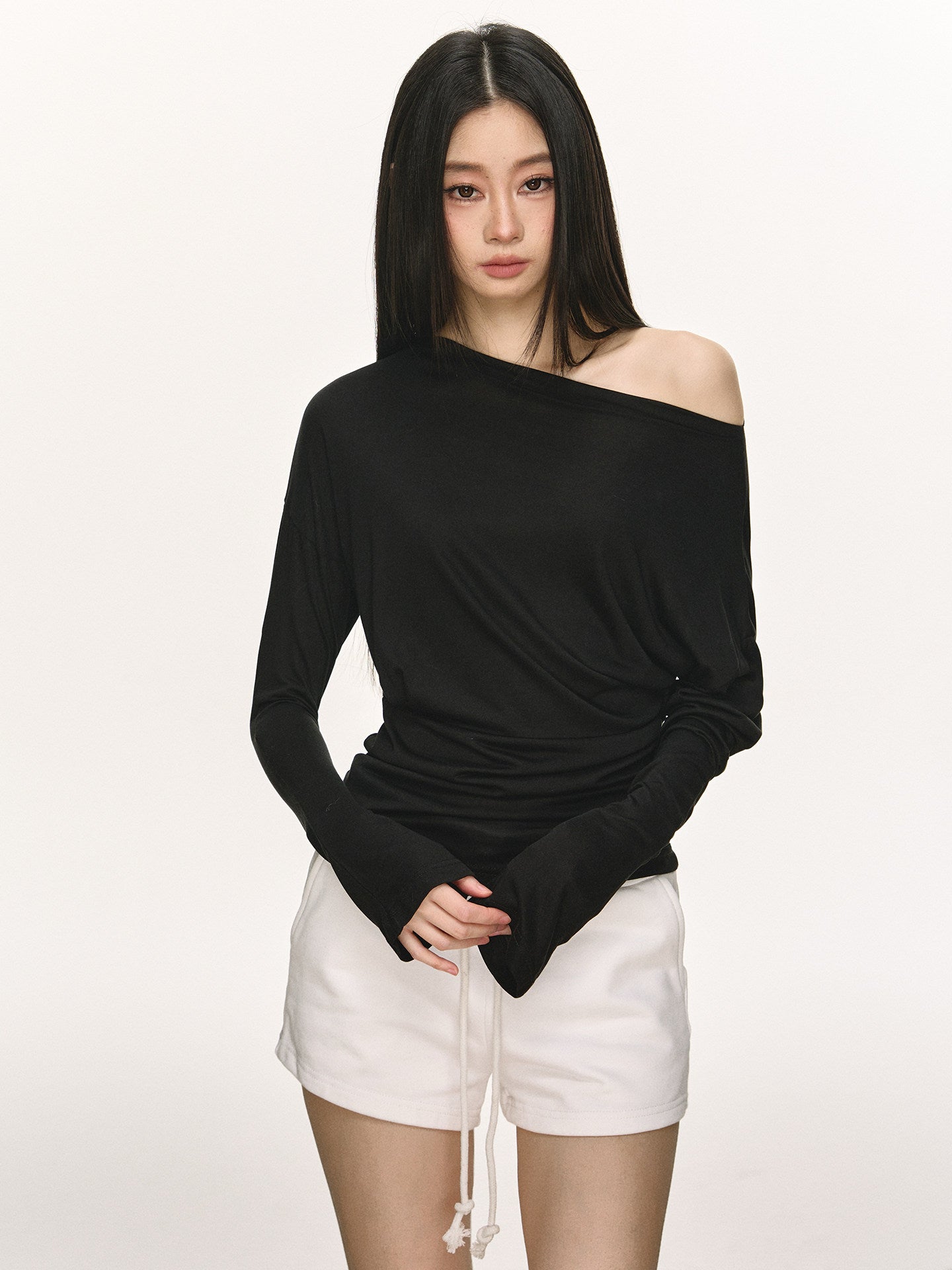 Cross-Shoulder Long-Sleeve T-Shirt