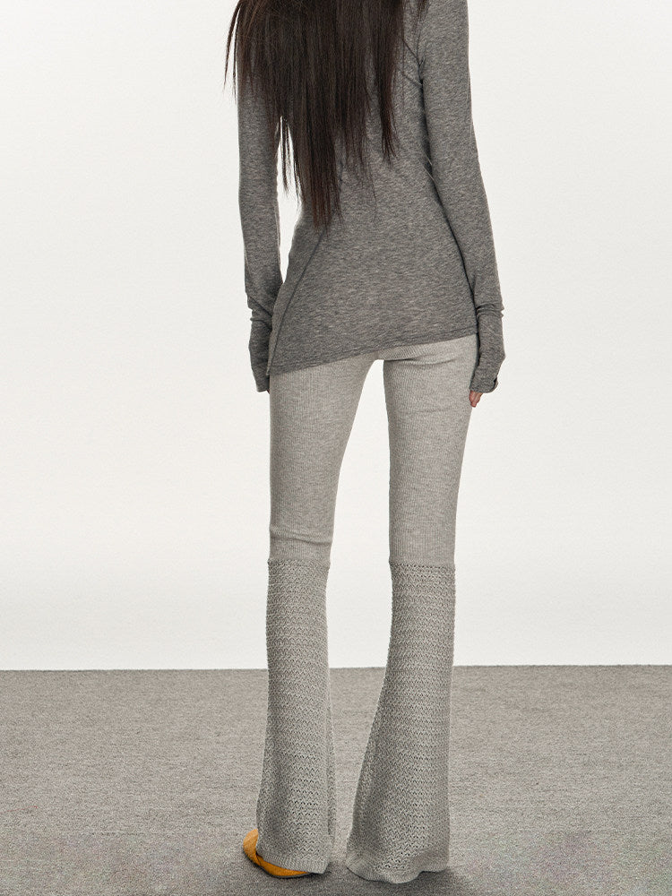 Gray Knit Flared Pants