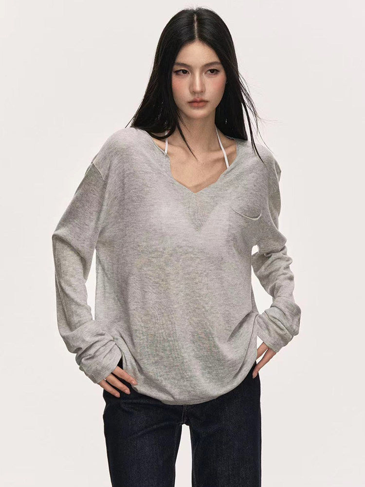 Tencel Linen V-Neck Knit Top