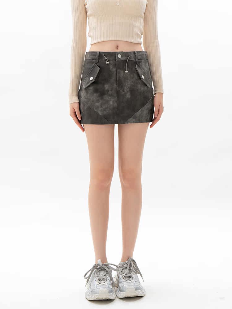 VEYBE original distressed American retro hottie short A-line skirt women's spring and autumn hip skirt ins step skirt