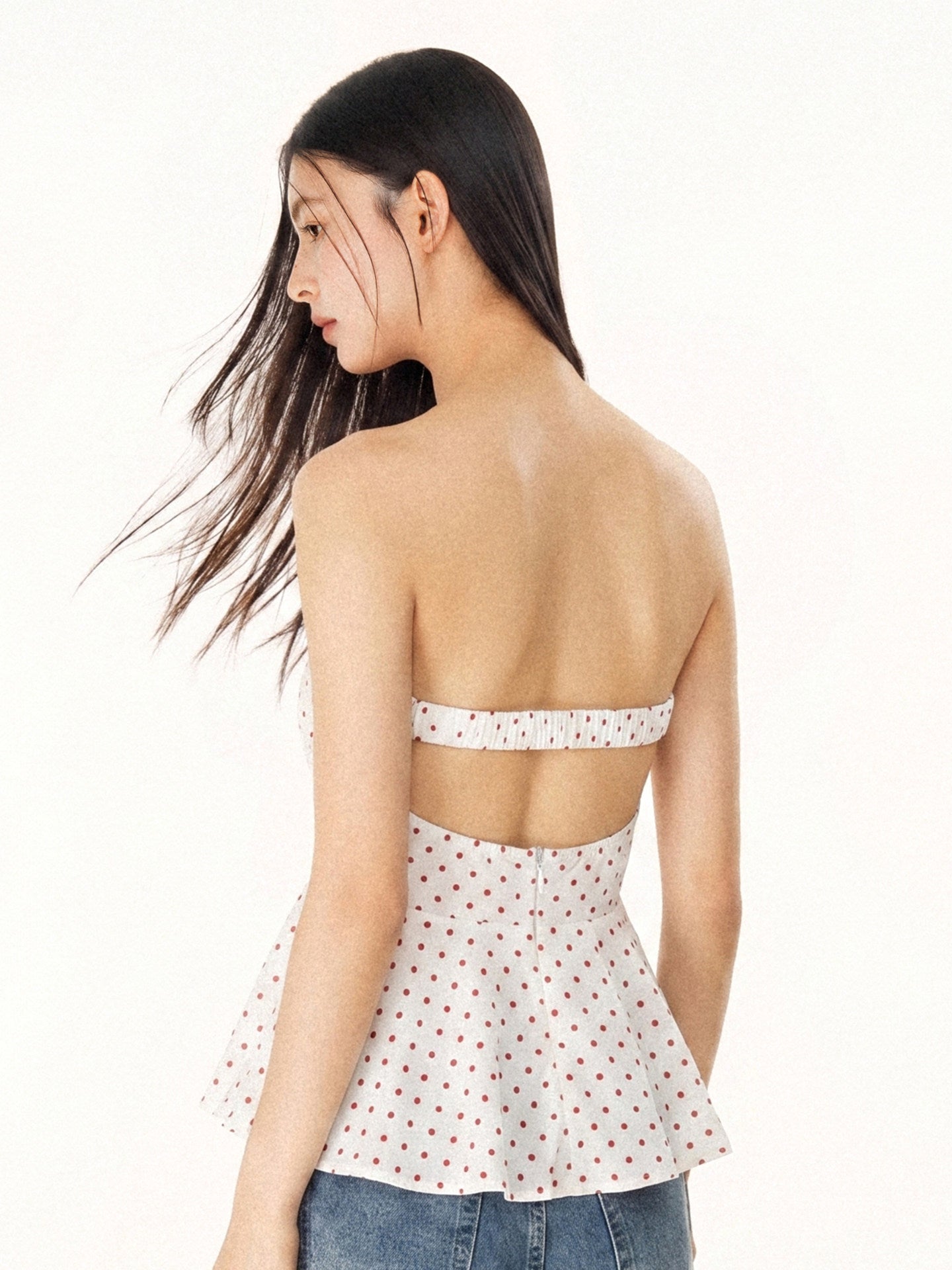 VEYBE island resort style French hot girl polka dot strapless tank top for women, summer bow strapless top for Instagram